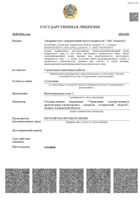 Государственная лицензия I категории